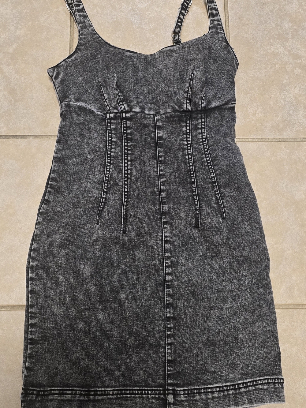 No Boundaries Washed Black Denim Mini Dress with Corset Seams